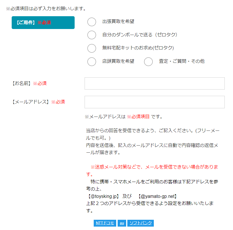 トイズキング個人情報入力画面